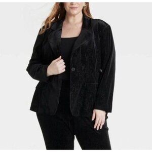 NEW Ava & Viv Women’s 2X Velvet Blazer Metallic Black Pinstripe h1690